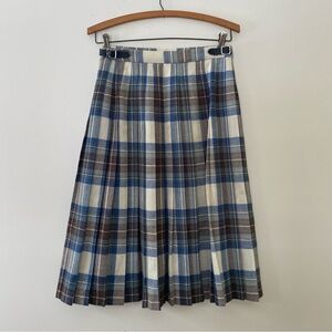 Vintage Stewart Clan Tartan Wool Kilt Muted Blue Plaid Skirt Waist 24-27”